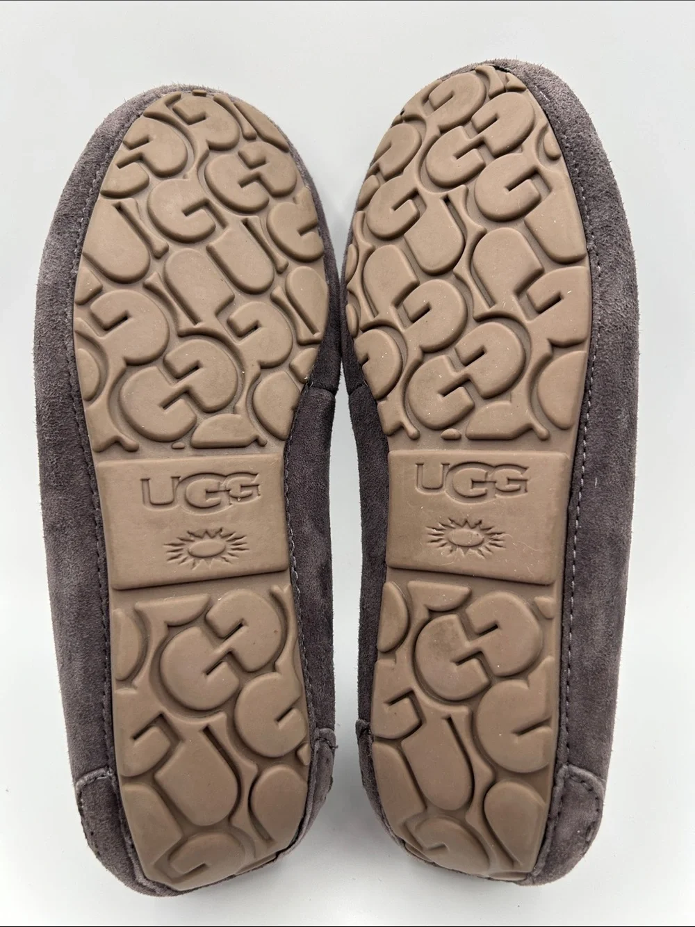 UGG Ansley Blossom Gray Suede Moccasin Slippers with Plush Shearling Lining - Picture 9 of 16